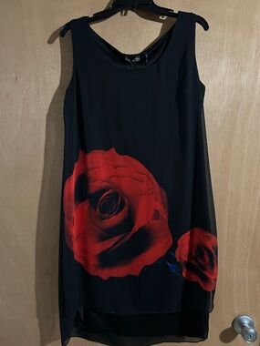 NWT Jane & Jack Black Shift Dress with Red Rose Print